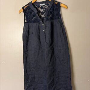 Rosemarine 100% Linen shift dress blue floral lace made in Italy size small